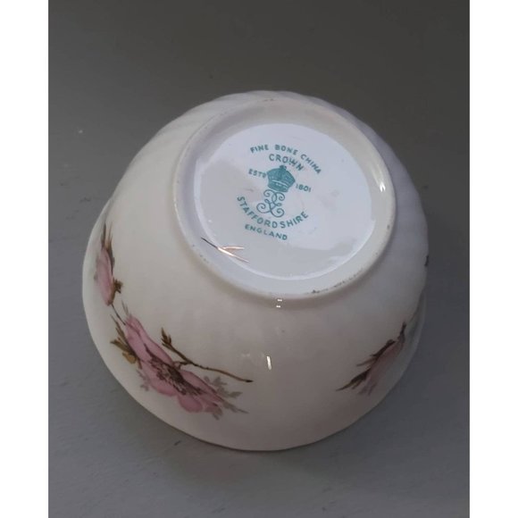 Crown Staffordshire Creamer, Sugar Bowl and Tray, With Pink Flowers and Gold - Picture 9 of 9